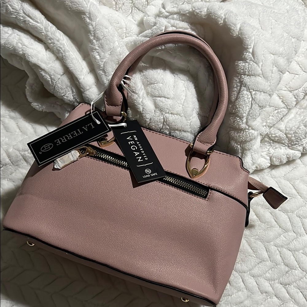 Chic Pink Satchel with Curved Handle and Matte Finish